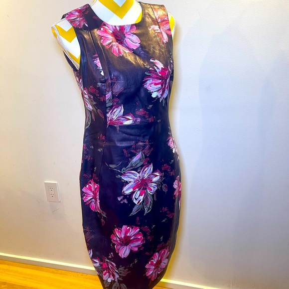 Calvin Klein Vegan Leather Flower Patterned Dress - Picture 1 of 3